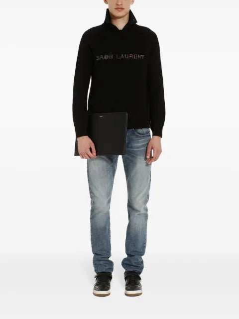 Saint Laurent beaded logo embroidery sweater