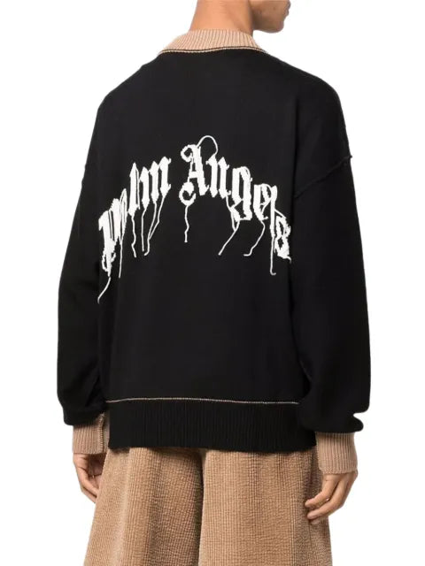 Palm Angels long-sleeve bear-embroidered wool jumper