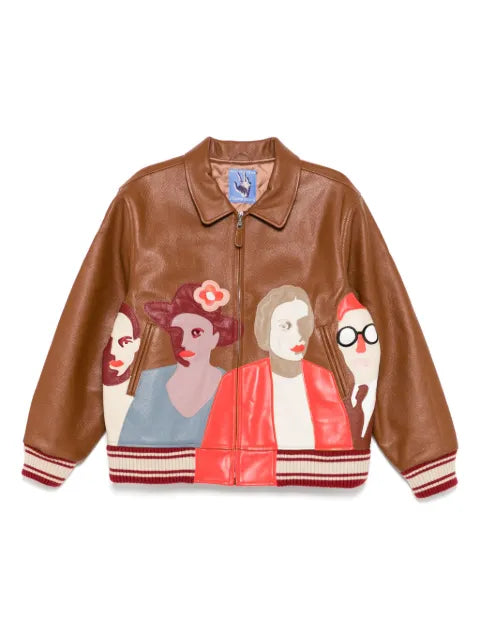 KidSuper patchwork-portraits leather jacket