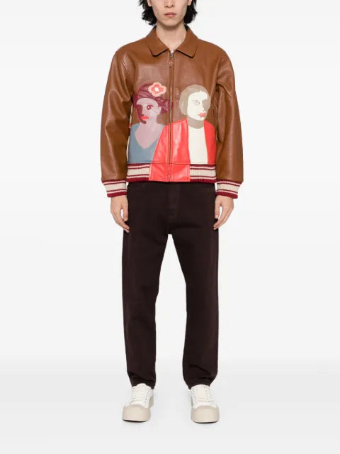 KidSuper patchwork-portraits leather jacket