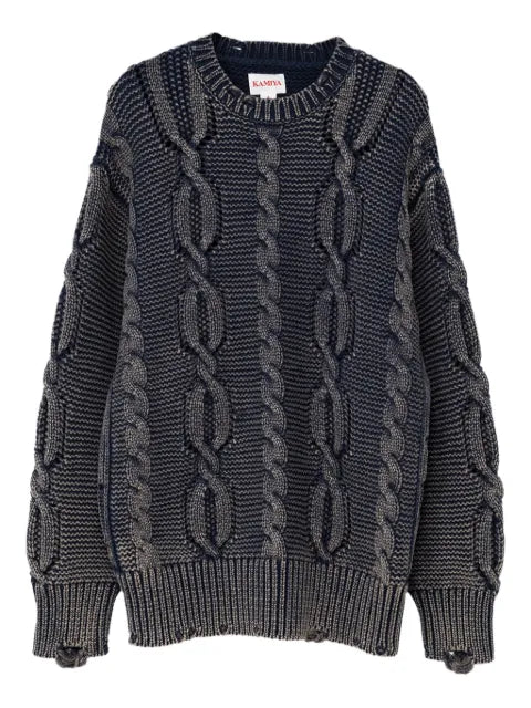 KAMIYA  cable-knit distressed sweater