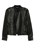 TEAM WANG design logo patched leather jacket