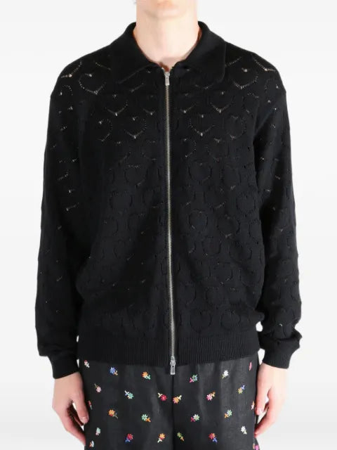 Vowels Eyelet heart-motif pointelle-knit jacket