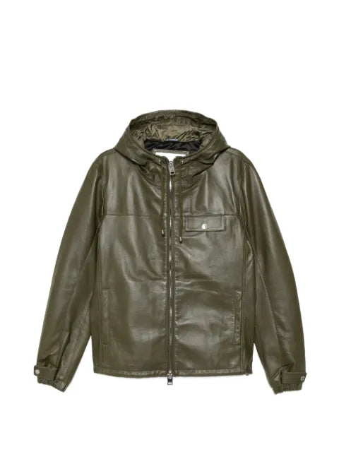 LES HOMMES leather hooded jacket