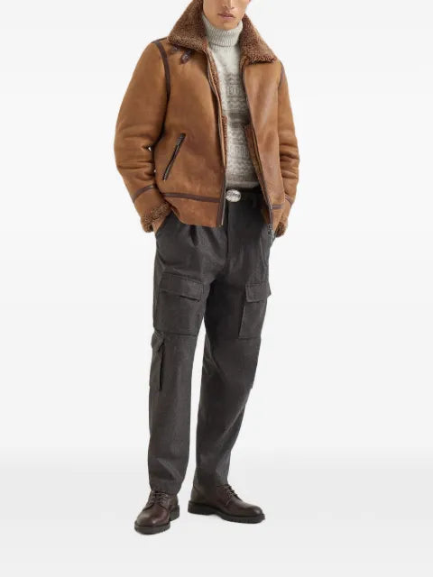 Brunello Cucinelli Vintage-effect shearling aviator jacket