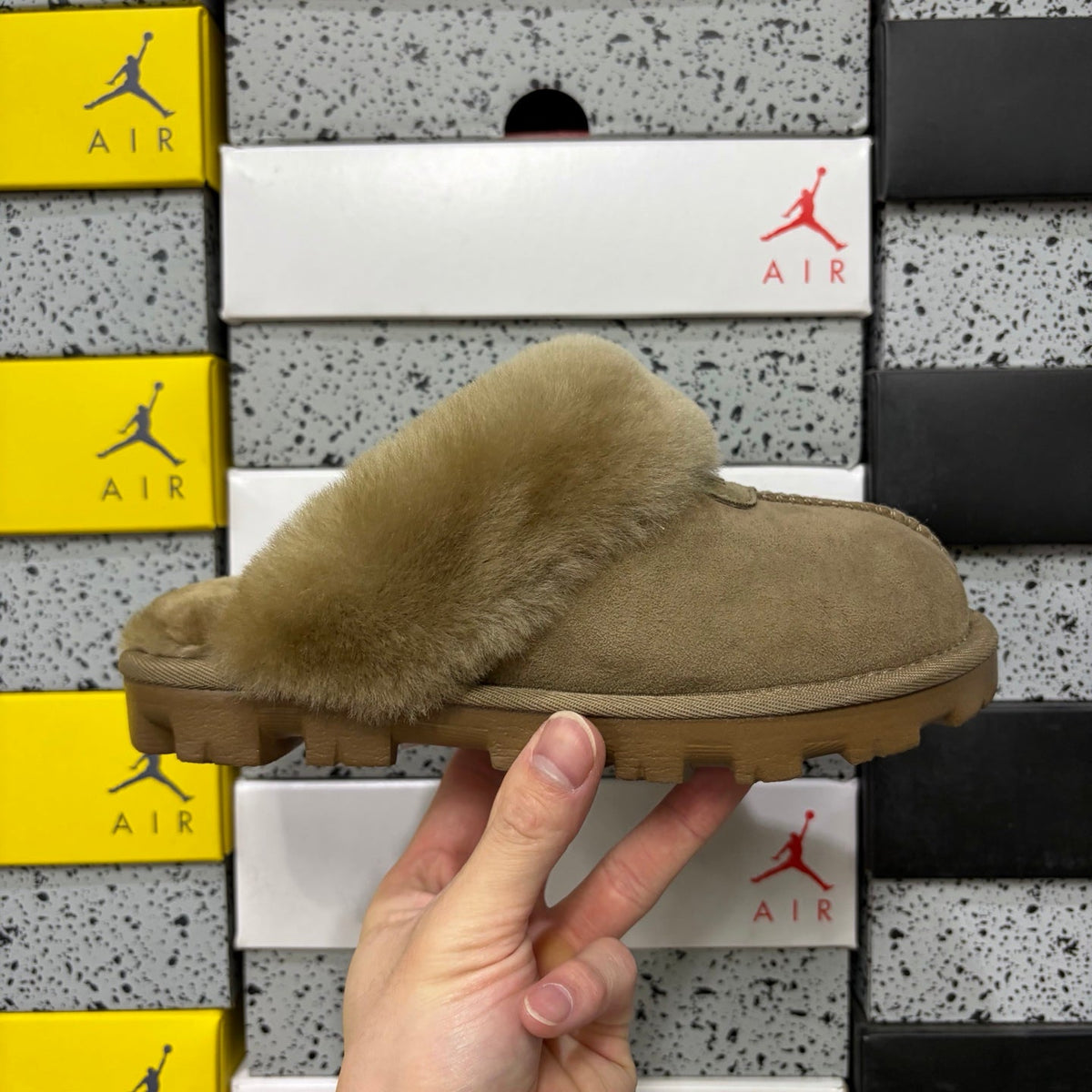 UGG Classic Shearling Clog – Open-Back Suede Mule with Voluminous Natural Shearling Upper & Chunky Lug Sole in Sand