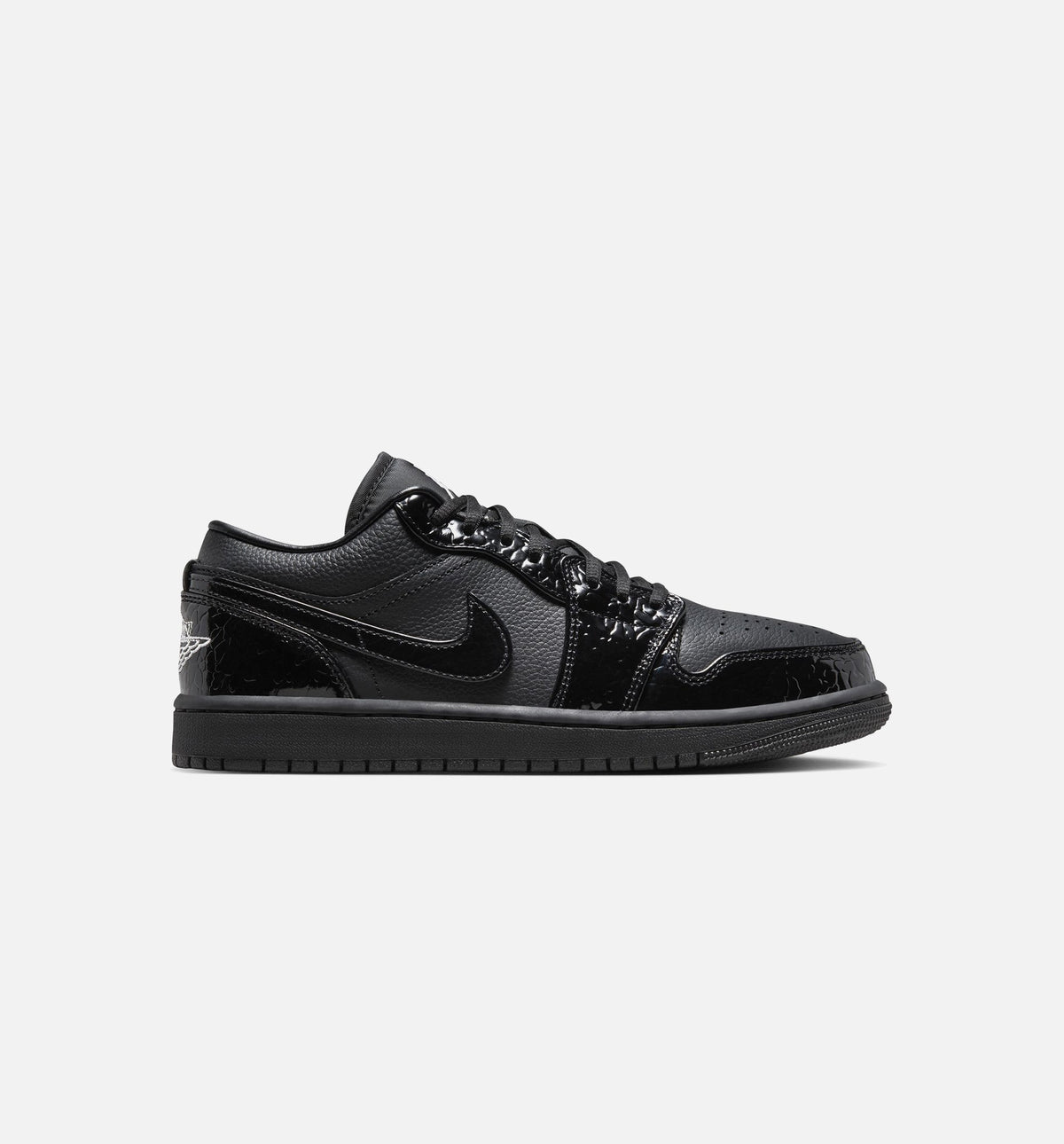 Air Jordan 1 Low Patent Elephant Women's Shoes - Black/White/Metallic Silver