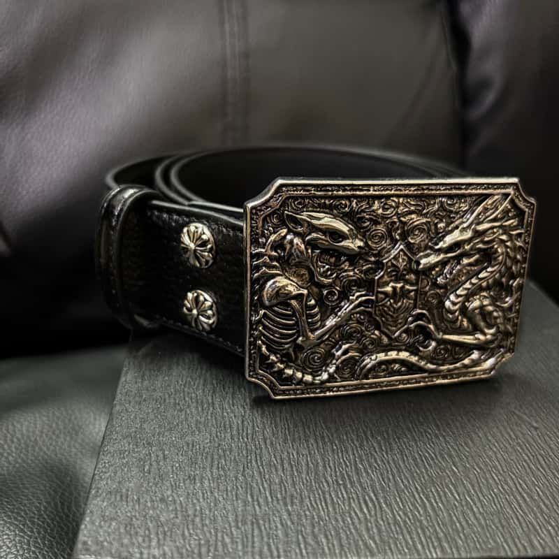 Dragon & Skeleton Leather Belt Litchi Grain Removable Buckle Waist