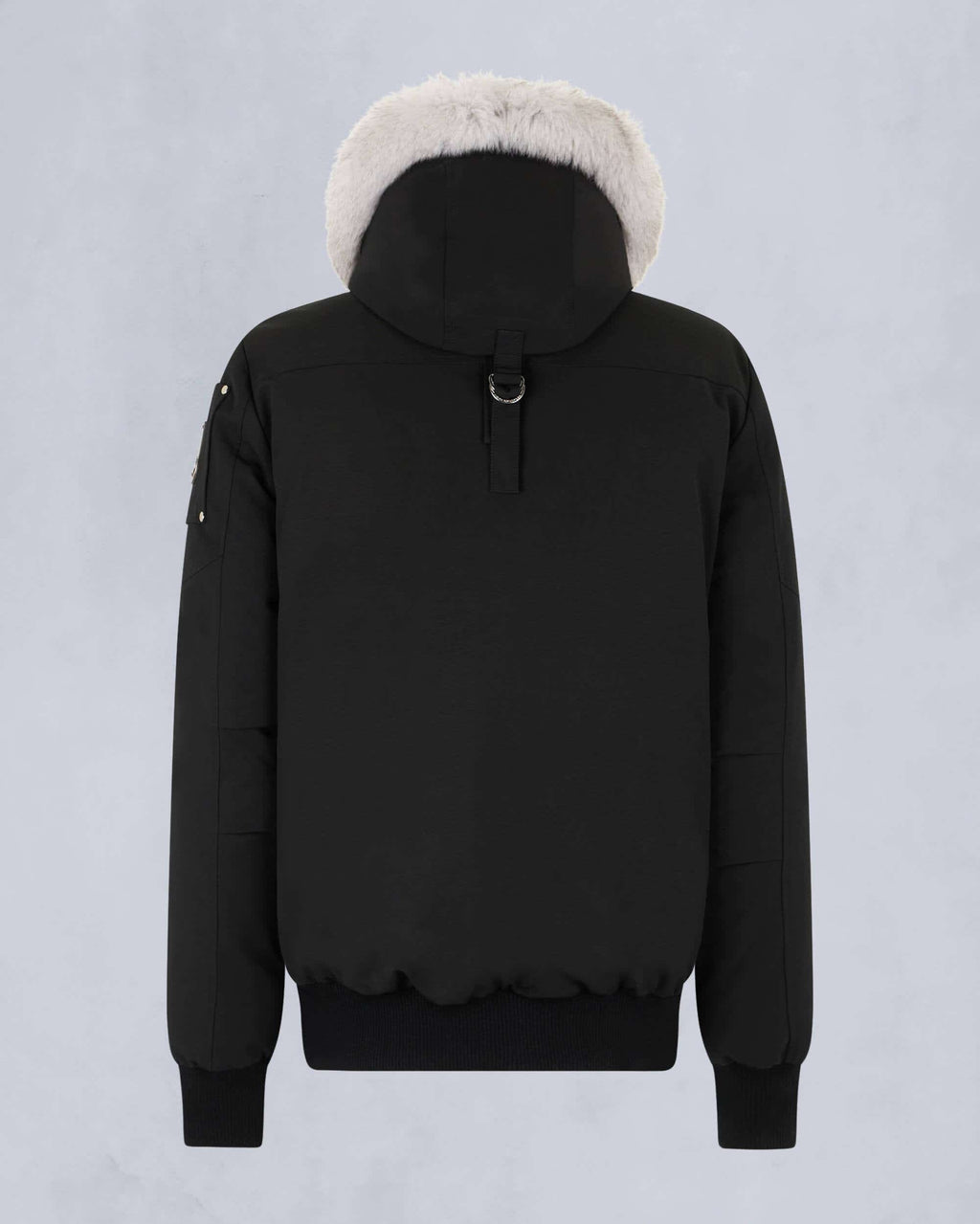 Black Hooded Bomber Jacket with White Textured Trim