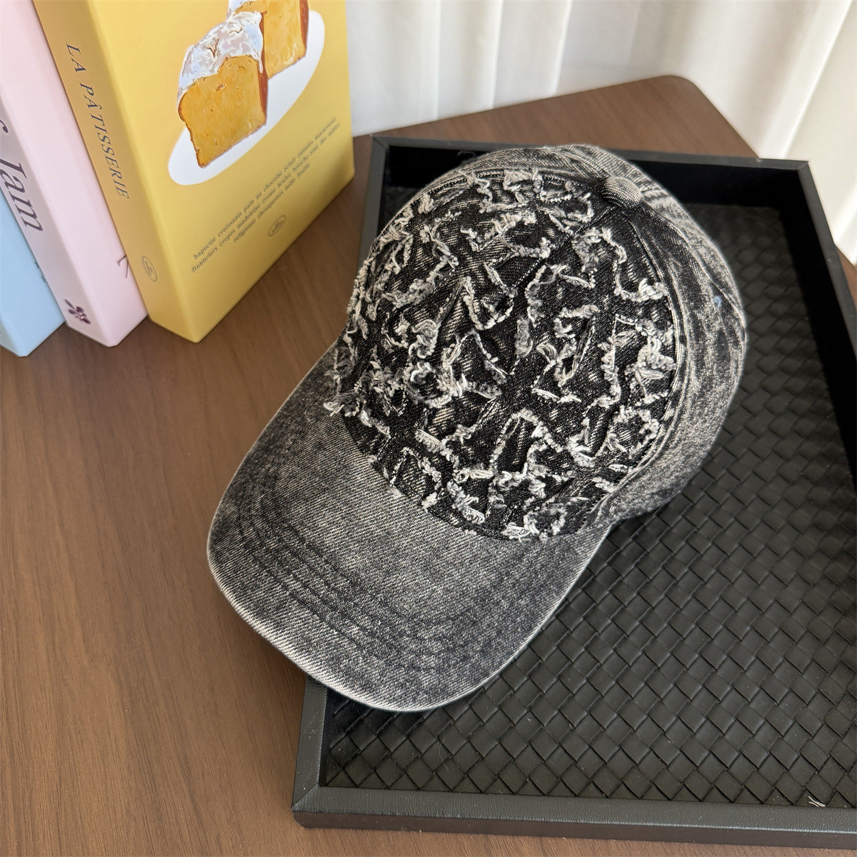 Frayed Cross Denim Washed Vintage Baseball Cap Streetwear Multi‑Style