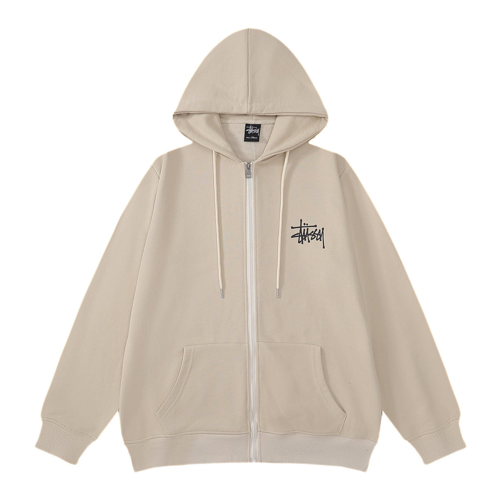 Stussy Hoodie Embroidered Fleece Fashion Cardigan Zip Hoodie