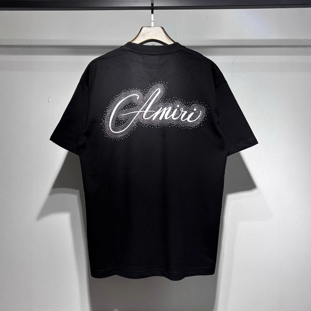 Amiri Classic Rhinestone Letter Print Crew Neck T Shirt Unisex