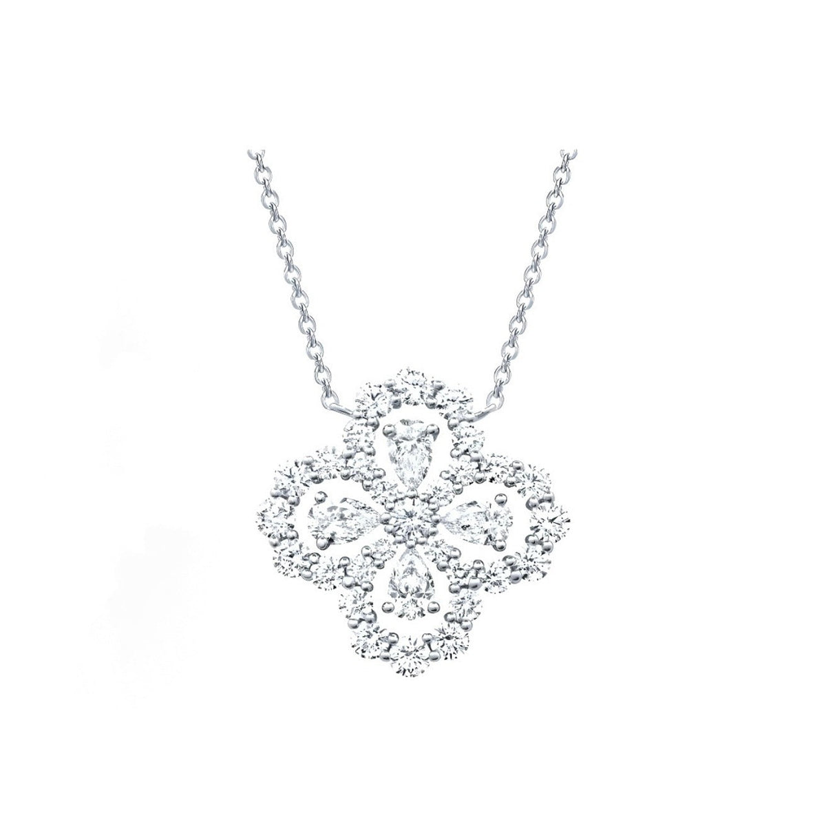 Harry Winston Style Four-Leaf Clover Cubic Zirconia Necklace