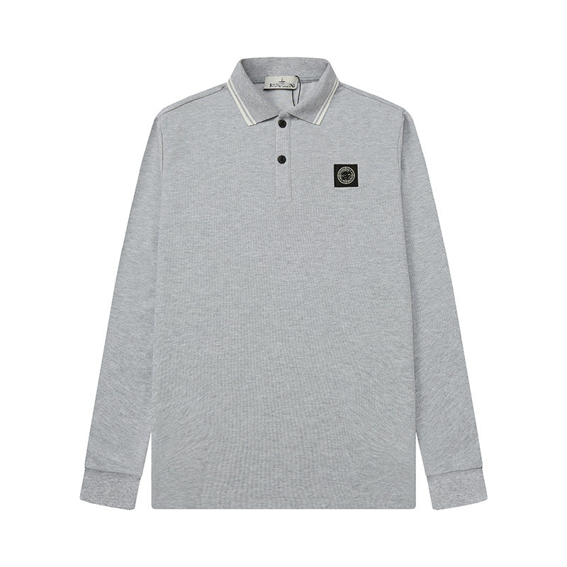 Stone Island Compass Patch Long Sleeve Polo Shirt Unisex Streetwear