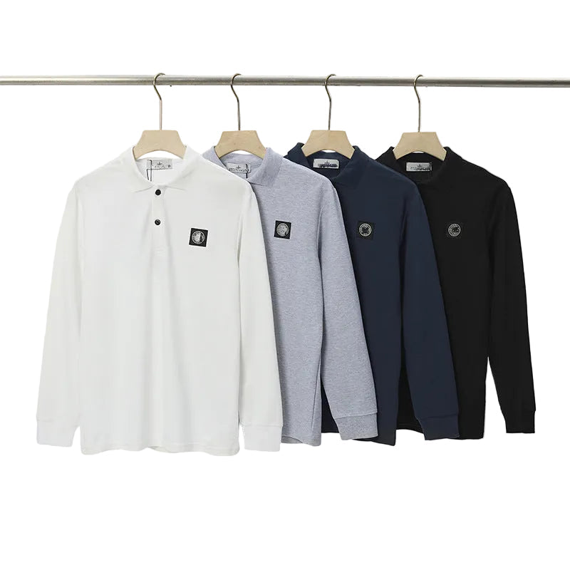 Stone Island Compass Patch Long Sleeve Polo Shirt Unisex Streetwear
