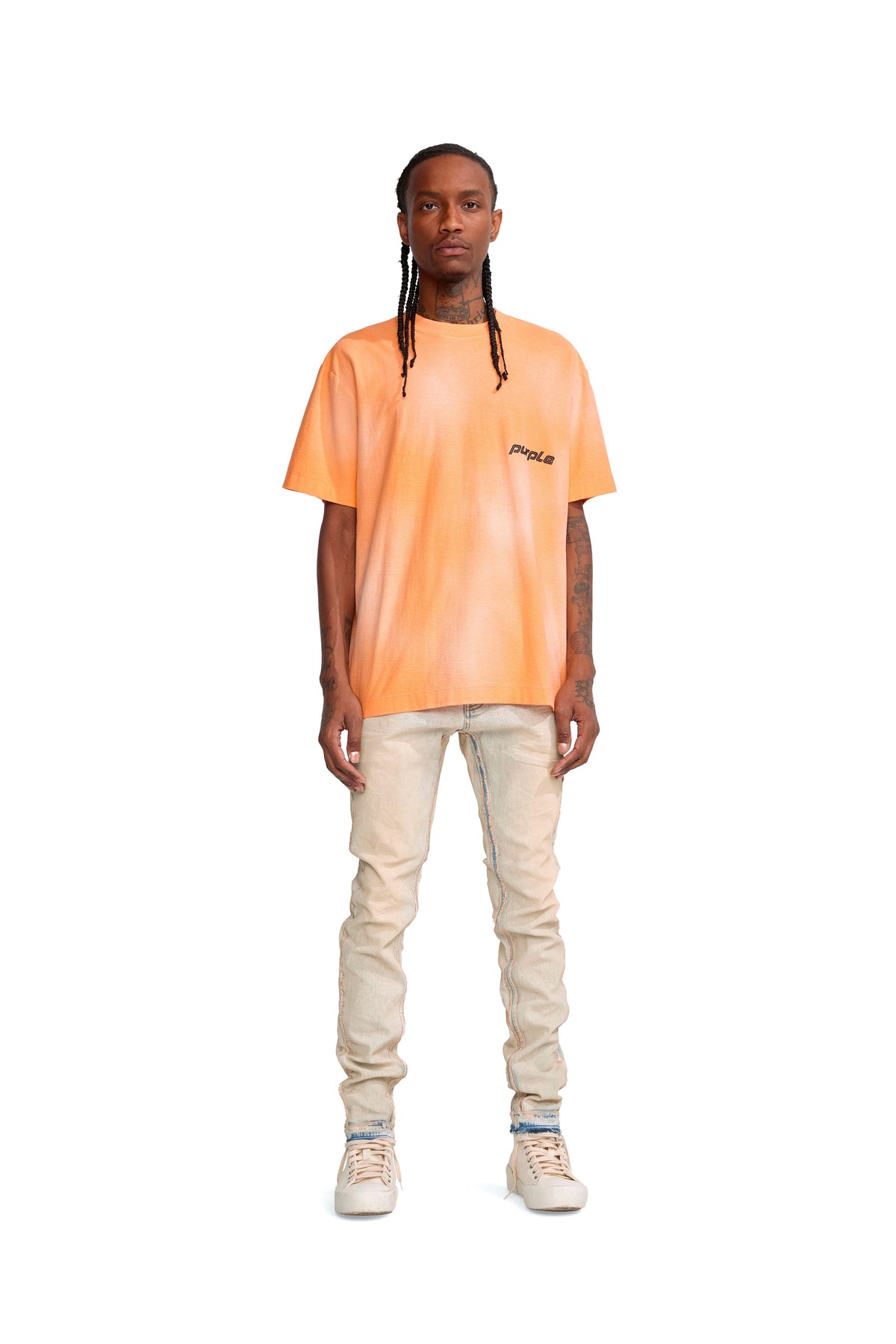 P104 REGULAR FIT T-SHIRT - Double Stripe in Neon Orange