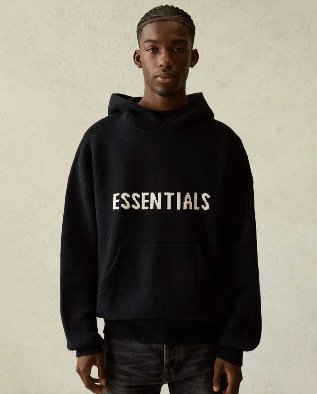 Essentials Fear Of God Hoodie Black Knit