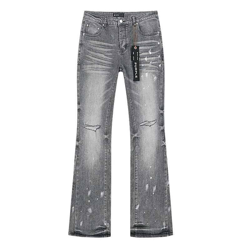 Purple Brand Grey Paint-Splatter Flared Jeans