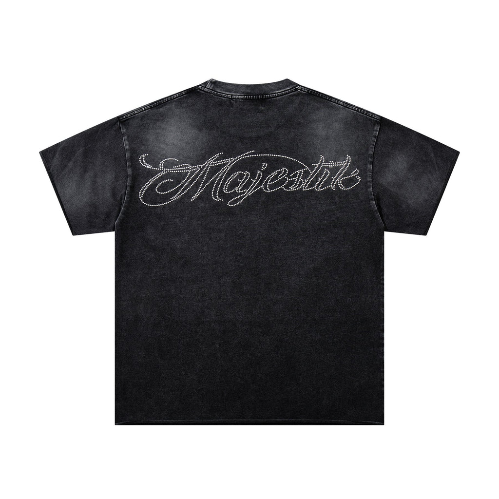 MAJESTIK Washed Black Astronaut Rose Graphic T-Shirt