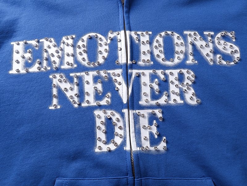 MIXED EMOTION Blue Rhinestone Zip Hoodie