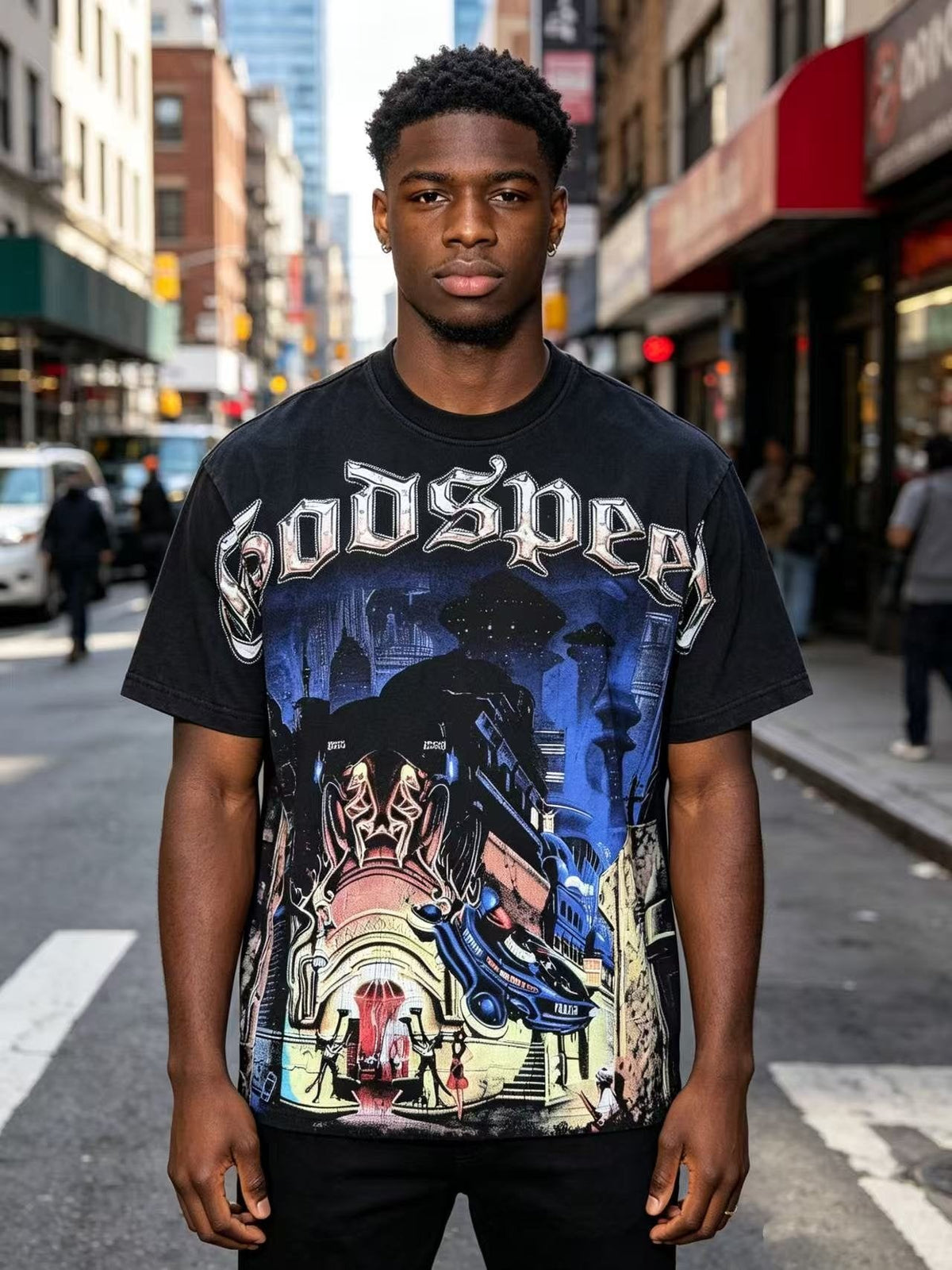 Godspeed Washed Black Rock Graphic T-Shirt