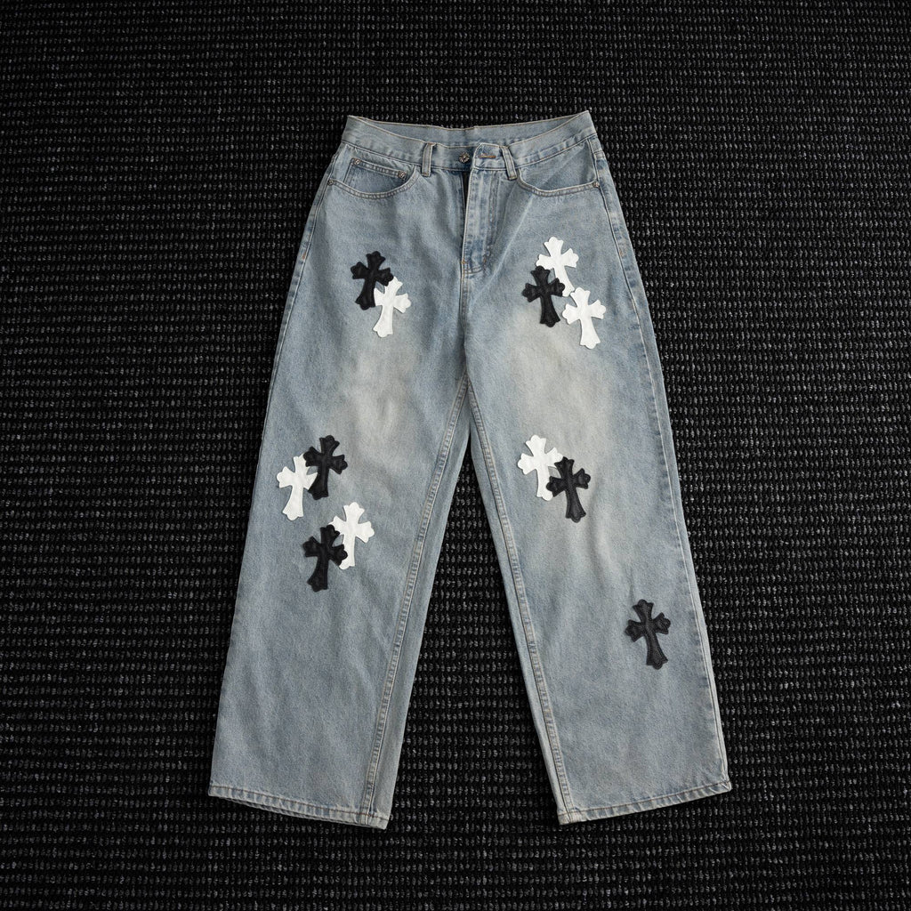 Chrome Hearts Cross Applique Light Blue Jeans