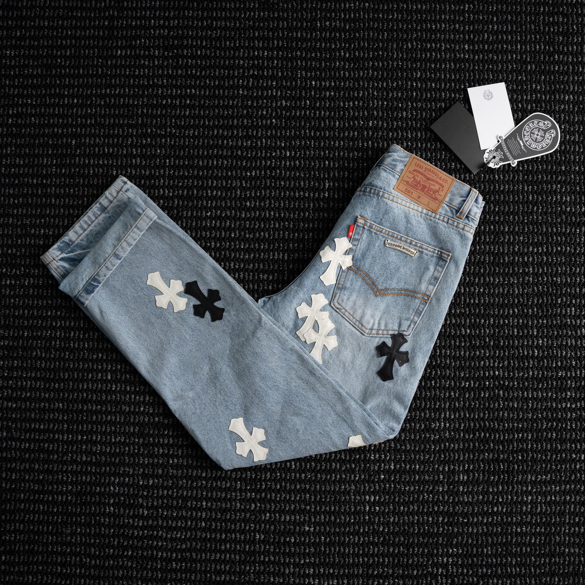 Chrome Hearts Cross Applique Light Blue Jeans
