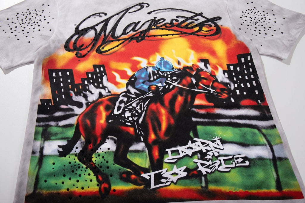 MAJESTIK Horse Racing Graffiti Graphic T-Shirt