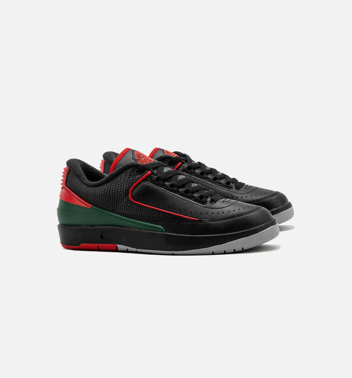 Air Jordan 2 Retro Low Christmas Grade School Shoes - Black Fire Red Cement Grey
