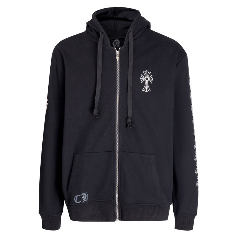 Chrome Hearts Letter Printed Long Cross Flower Arm Zipper Sweatshirt 5007
