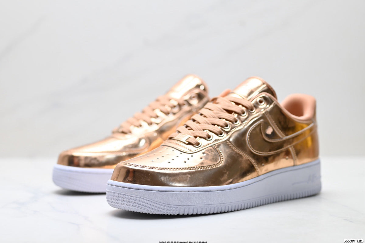 Nike Air Force 1 Low Rose Gold Metallic Unisex Sneakers Style 17
