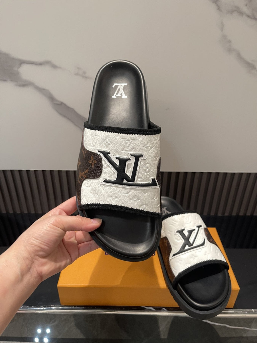 Louis Vuitton Brown Patterned Slide Sandals