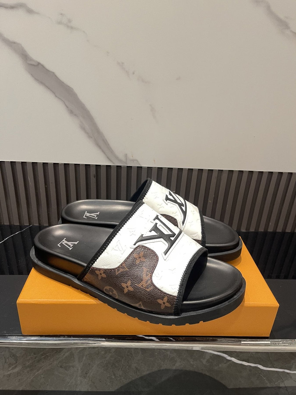 Louis Vuitton Brown Patterned Slide Sandals