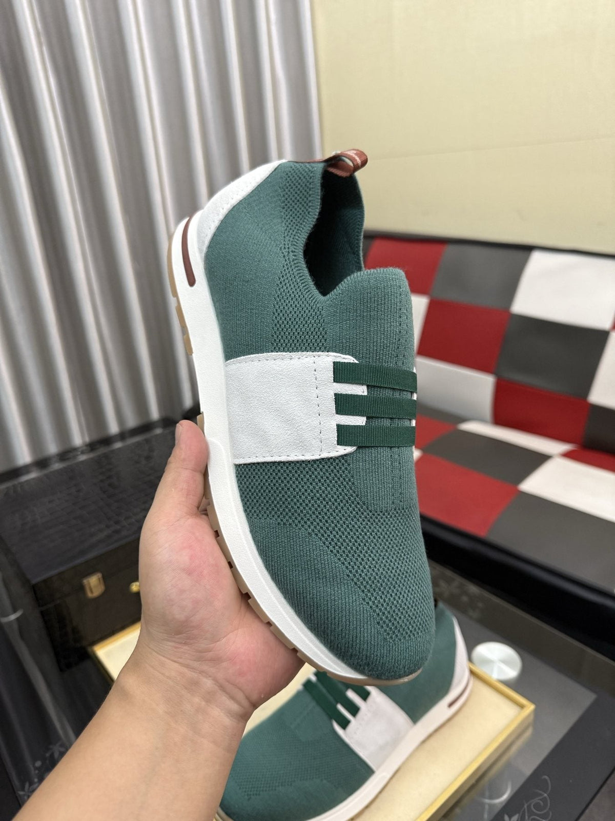 Men's Teal Green Slip-On Sneakers with White Band