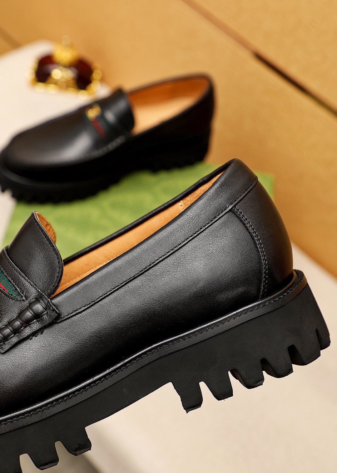 GUCCI Black Web-Accent Loafers