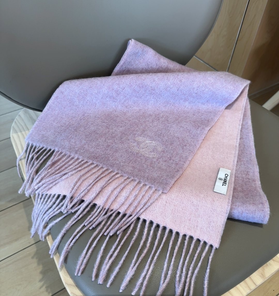 Chanel Fringed Logo Scarf