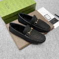 Gucci Men's Black Textured Horsebit-Style Loafers