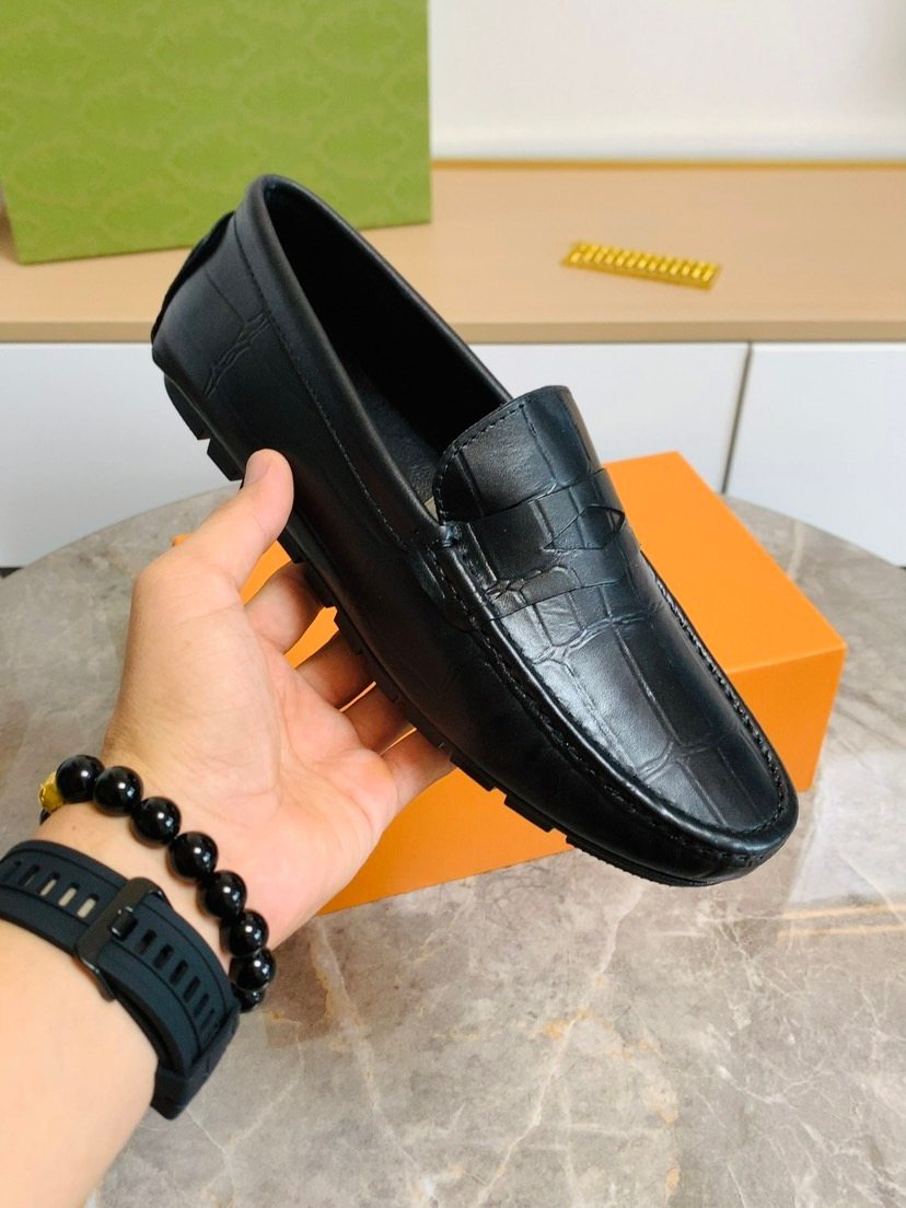 Louis Vuitton Black Leather Slip-On Loafers