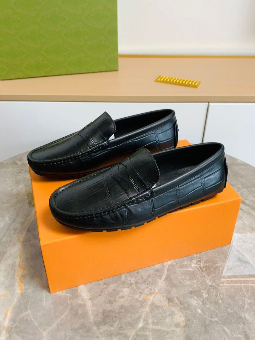 Louis Vuitton Black Leather Slip-On Loafers