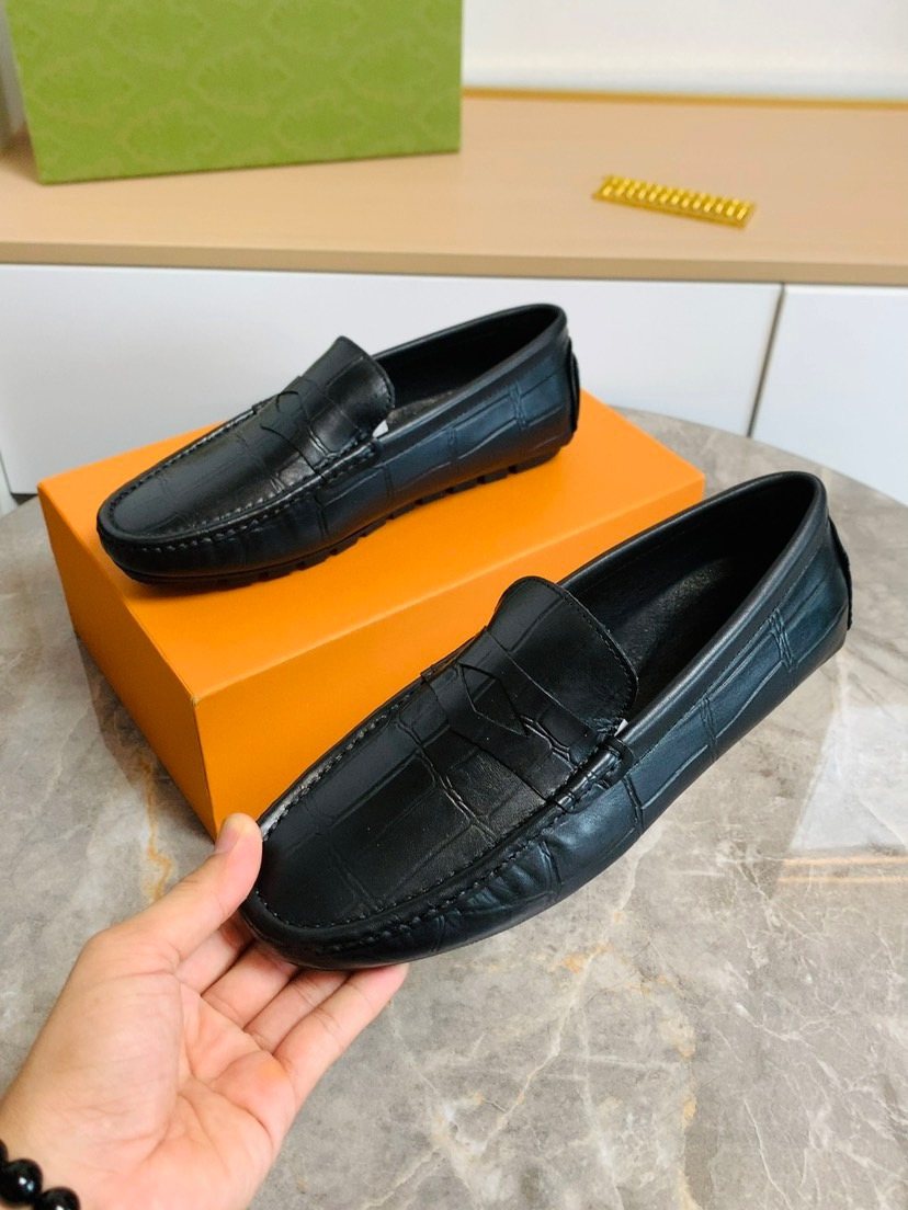Louis Vuitton Black Leather Slip-On Loafers