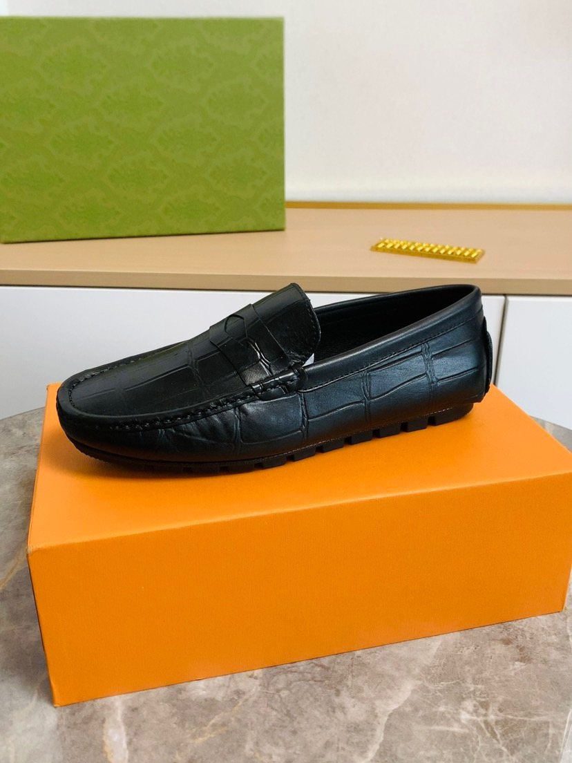 Louis Vuitton Black Leather Slip-On Loafers