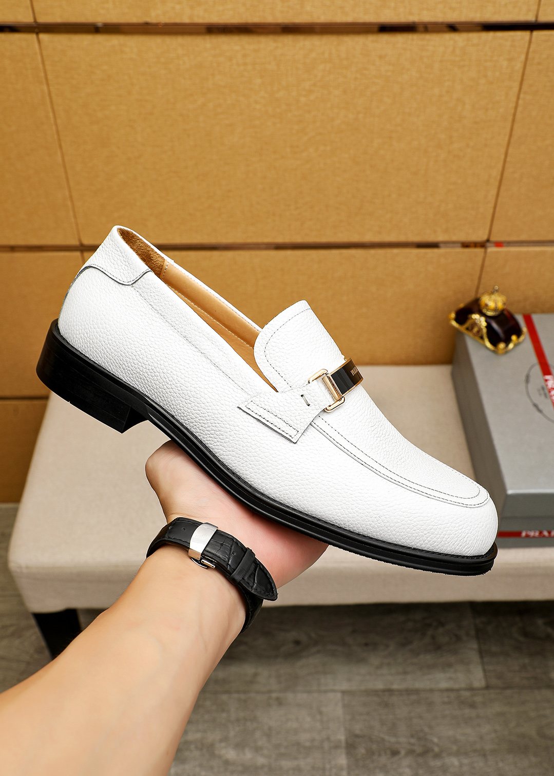 Prada White Leather Loafers