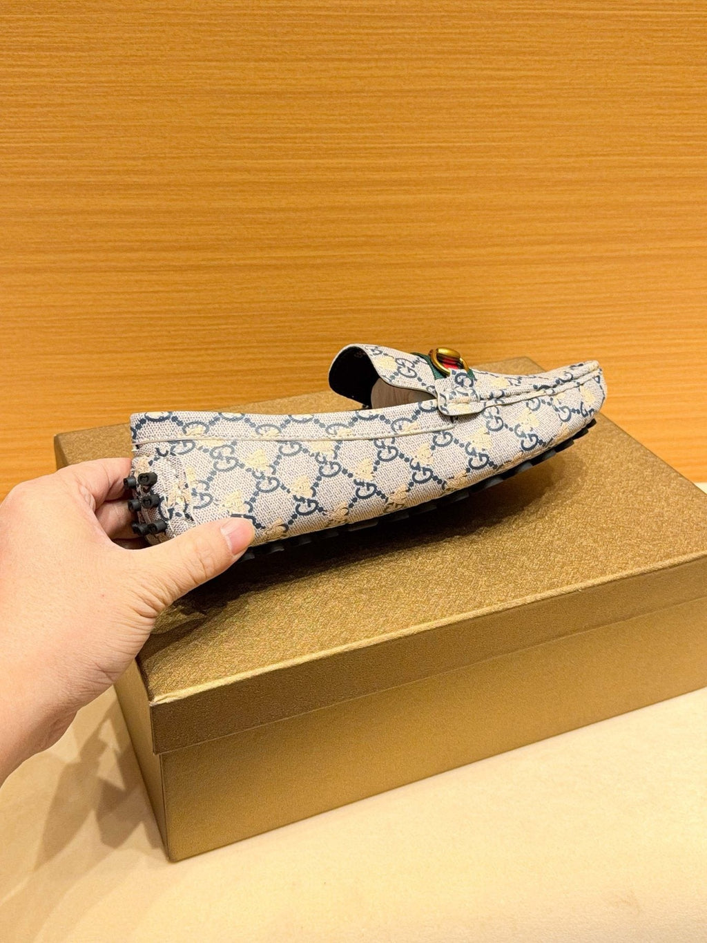 Gucci Patterned Web Driving Loafers