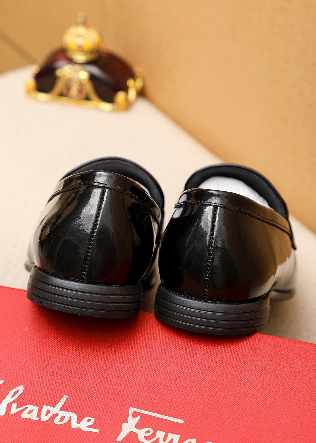 Ferragamo Black Embossed Buckle Loafers - Metal-Tone Vamp Buckle