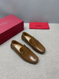 Ferragamo Men's Brown Buckle Driving Loafers