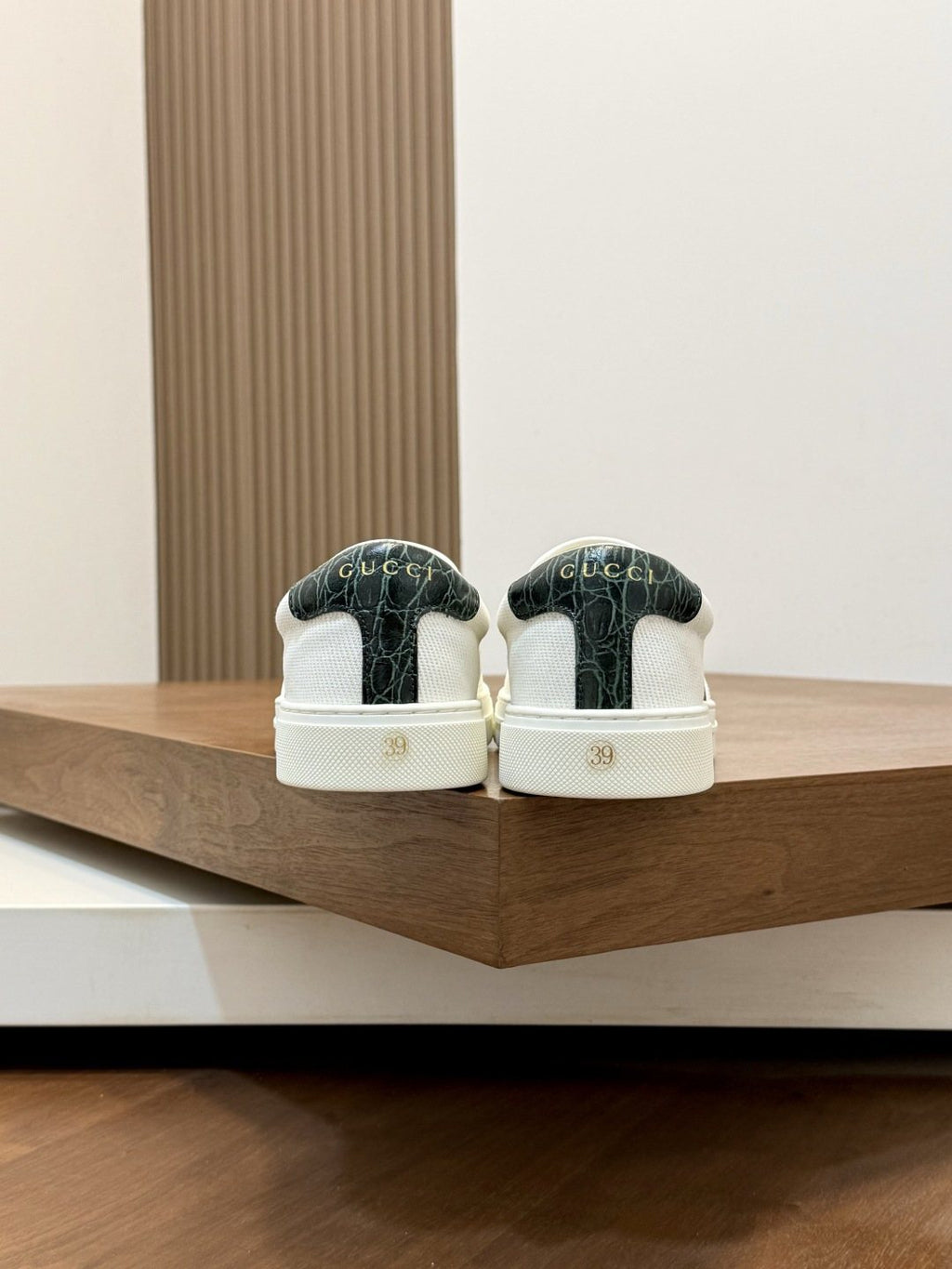 Gucci White Stripe Slip-On Sneakers