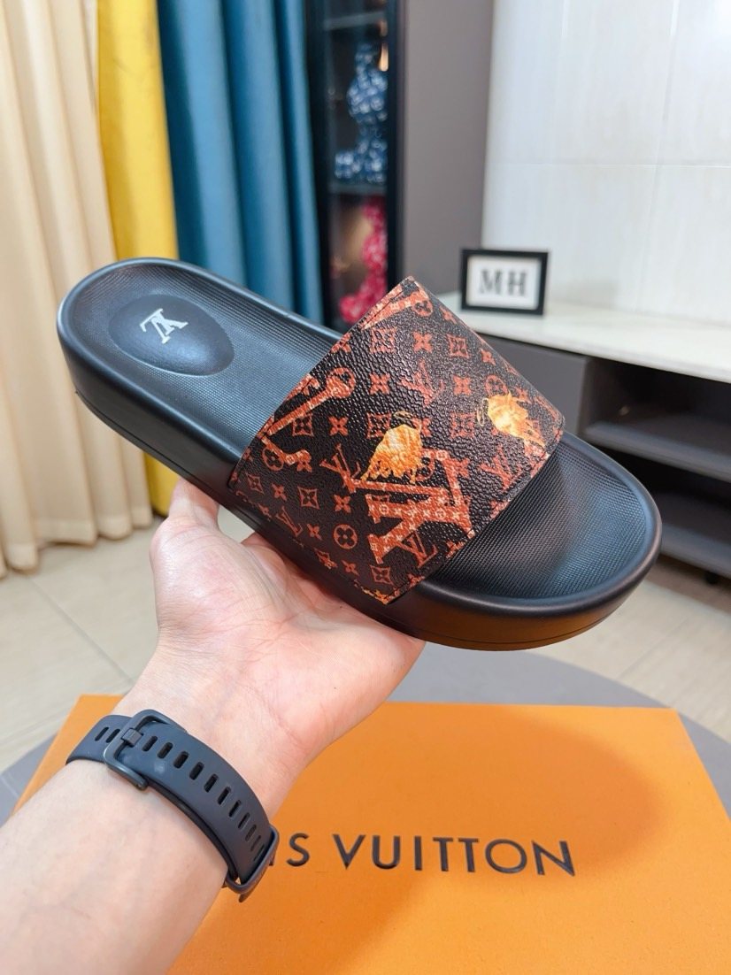 Louis Vuitton Men's Monogram-Style Slide Sandals