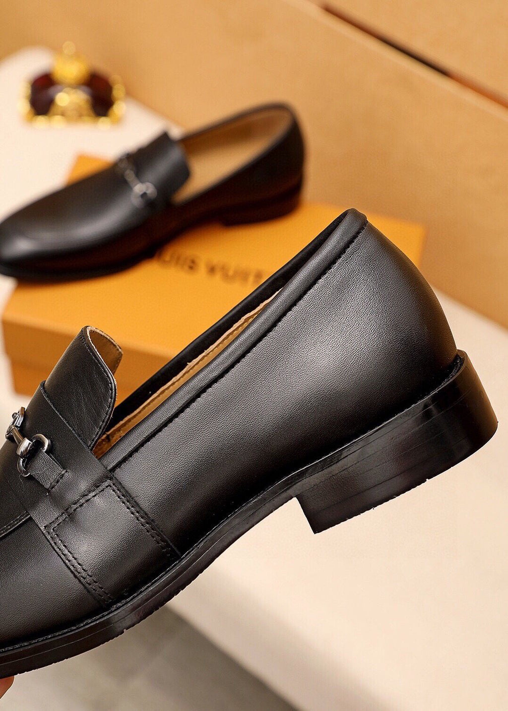 Louis Vuitton Black Metal-Bit Leather Loafers