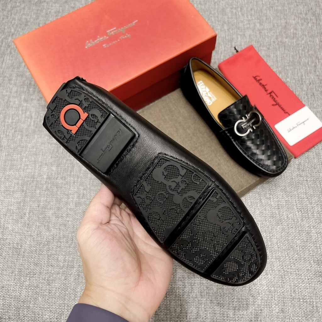 Ferragamo Black Woven Driving Loafers