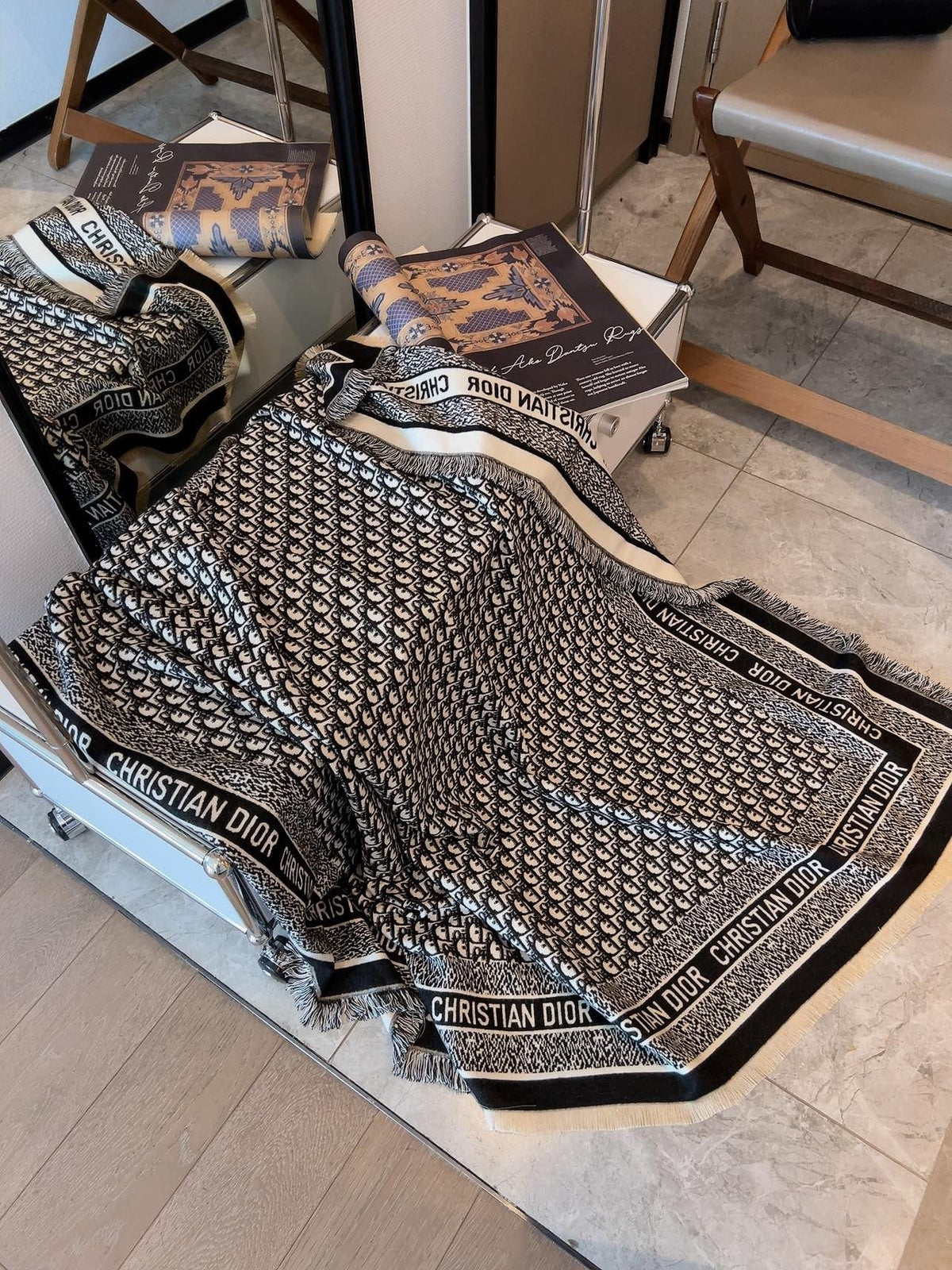 Dior Monogram Fringe Square Scarf